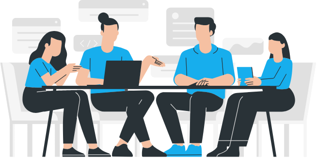 Illustration of a workplace team collaborating on compliance strategy around a table, symbolizing HR coordination and occupational health planning.