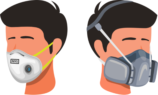 Side-by-side comparison of an N95 mask and a half-face respirator, illustrating proper workplace respiratory protection.