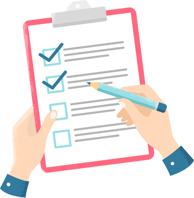 Hands filling out a compliance checklist with blue checkmarks, symbolizing readiness and audit-preparedness.